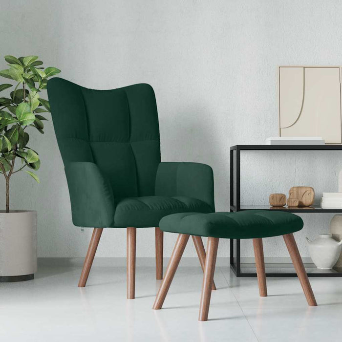 Scaun de relaxare cu taburet, verde închis, catifea - WALTI WALTI