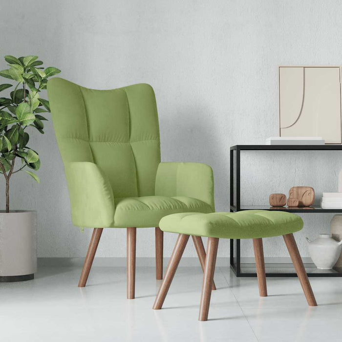 Scaun de relaxare cu taburet, verde deschis, catifea WALTI