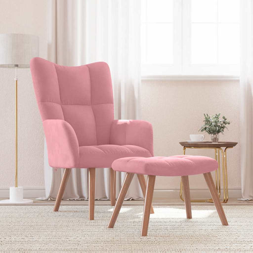 Scaun de relaxare cu taburet, roz, catifea - WALTI WALTI