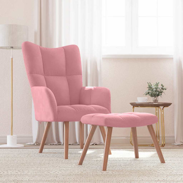 Scaun de relaxare cu taburet, roz, catifea WALTI