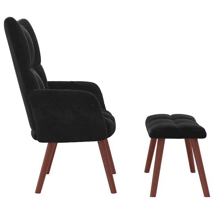 Scaun de relaxare cu taburet, negru, catifea - WALTI WALTI