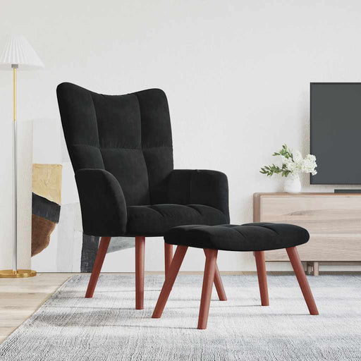 Scaun de relaxare cu taburet, negru, catifea - WALTI WALTI