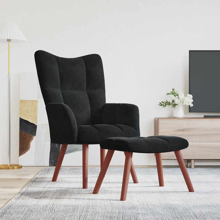 Scaun de relaxare cu taburet, negru, catifea - WALTI WALTI