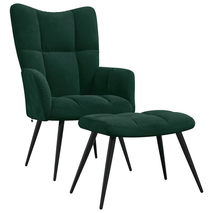 Scaun de relaxare cu taburet, verde închis, catifea WALTI