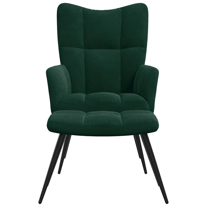 Scaun de relaxare cu taburet, verde închis, catifea WALTI