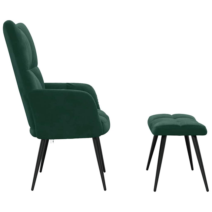 Scaun de relaxare cu taburet, verde închis, catifea WALTI