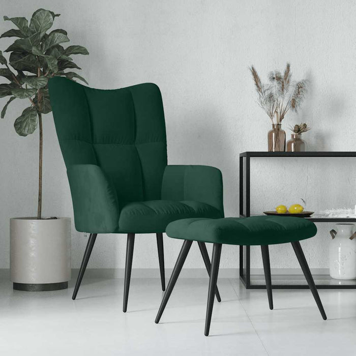 Scaun de relaxare cu taburet, verde închis, catifea WALTI