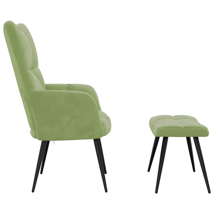 Scaun de relaxare cu taburet, verde deschis, catifea - WALTI WALTI