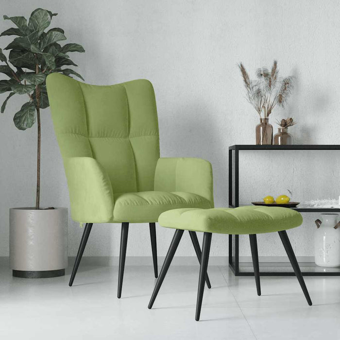 Scaun de relaxare cu taburet, verde deschis, catifea - WALTI WALTI