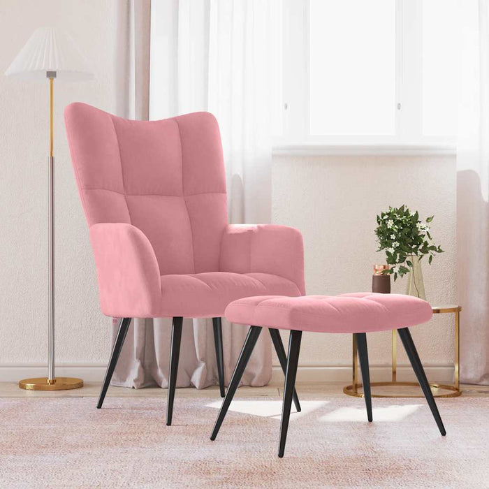 Scaun de relaxare cu taburet, roz, catifea - WALTI WALTI