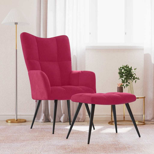 Scaun de relaxare cu taburet, roșu vin, catifea - WALTI WALTI