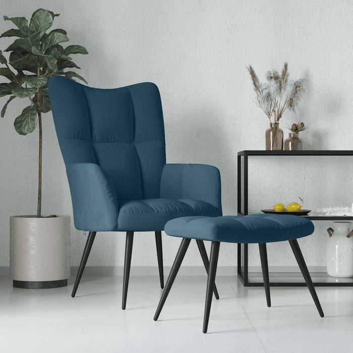 Scaun de relaxare cu taburet, albastru, catifea WALTI
