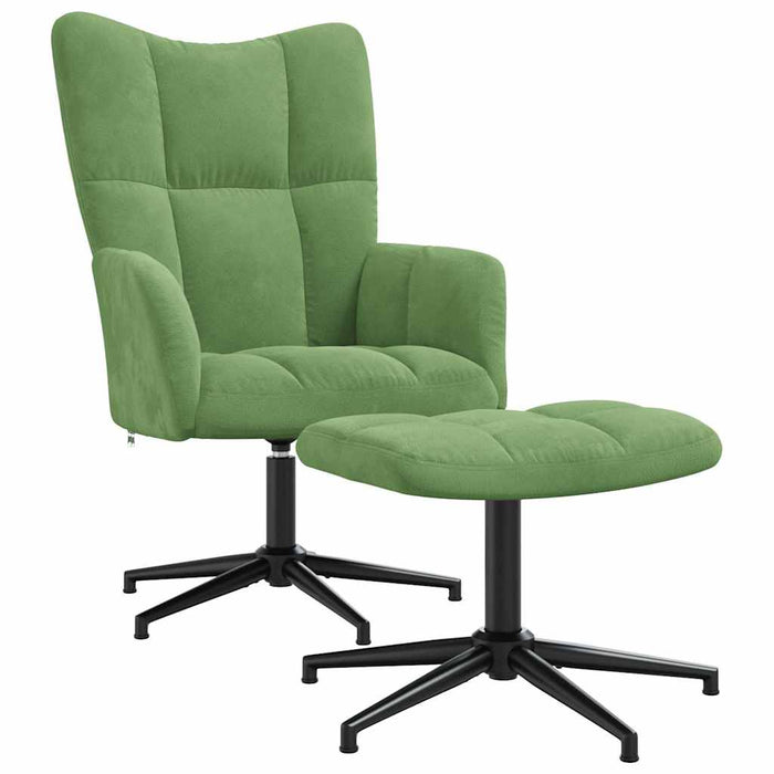 Scaun de relaxare cu taburet, verde deschis, catifea - WALTI WALTI