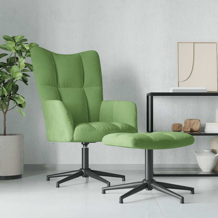 Scaun de relaxare cu taburet, verde deschis, catifea - WALTI WALTI