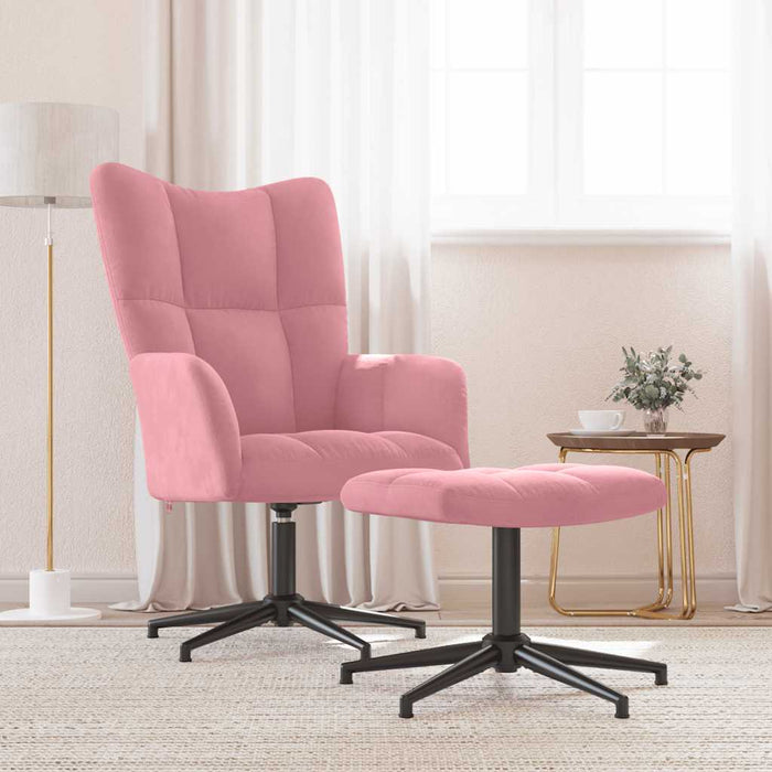 Scaun de relaxare cu taburet, roz, catifea WALTI