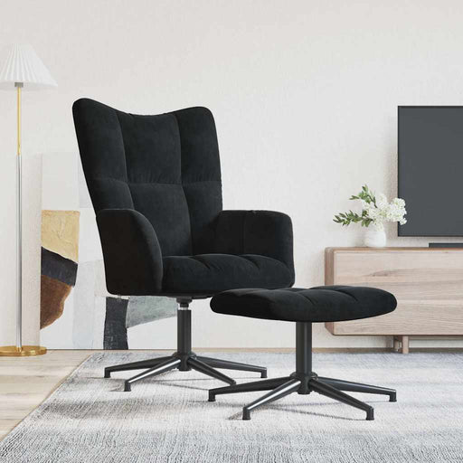 Scaun de relaxare cu taburet, negru, catifea - WALTI WALTI
