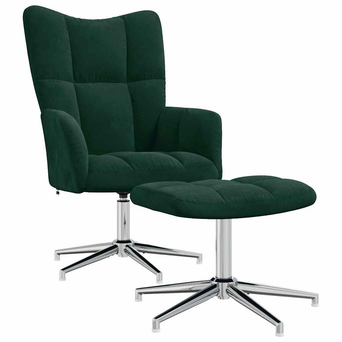 Scaun de relaxare cu taburet, verde închis, catifea - WALTI WALTI