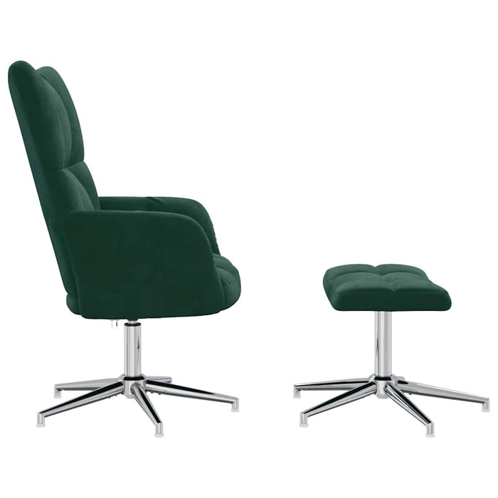 Scaun de relaxare cu taburet, verde închis, catifea - WALTI WALTI