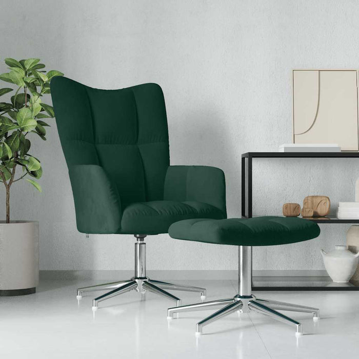 Scaun de relaxare cu taburet, verde închis, catifea - WALTI WALTI