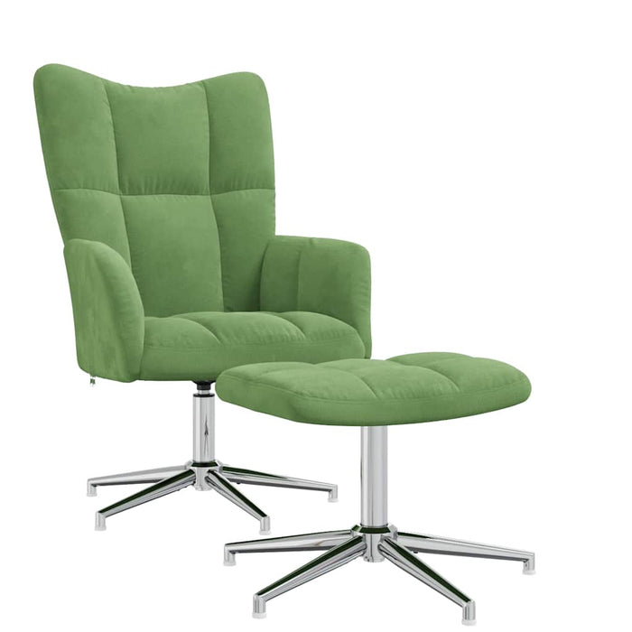 Scaun de relaxare cu taburet, verde deschis, catifea WALTI