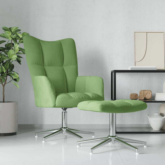 Scaun de relaxare cu taburet, verde deschis, catifea WALTI