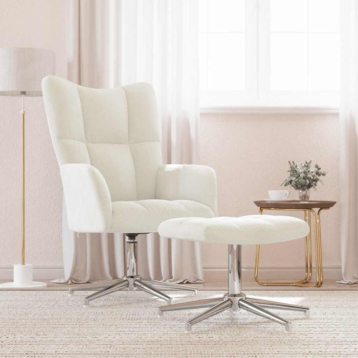 Scaun de relaxare cu taburet, alb crem, catifea - WALTI WALTI