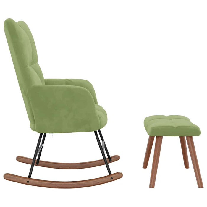 Scaun balansoar cu taburet, verde deschis, catifea WALTI