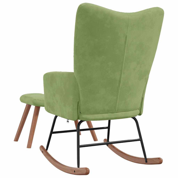 Scaun balansoar cu taburet, verde deschis, catifea WALTI