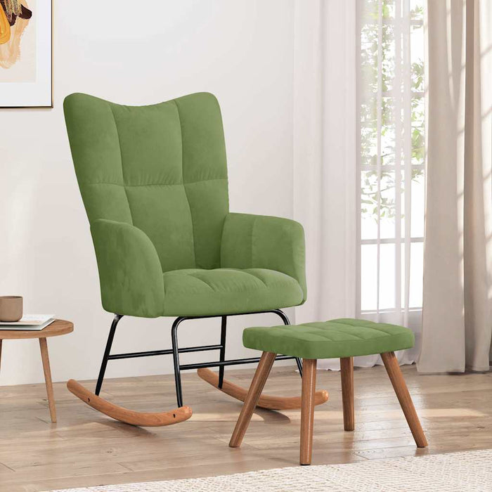 Scaun balansoar cu taburet, verde deschis, catifea WALTI