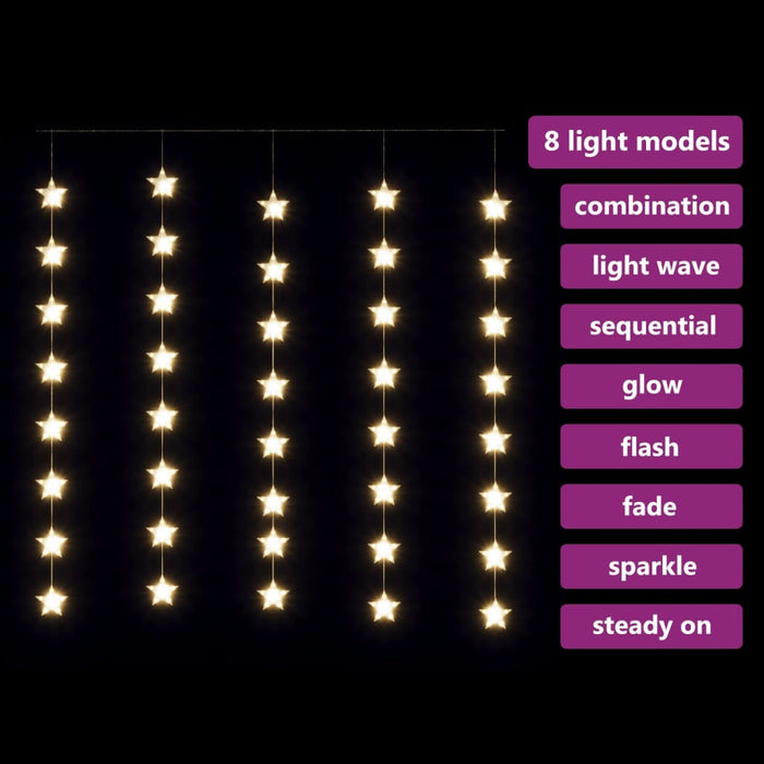 Instalație lumini tip perdea stele 200 LED alb cald 8 funcții - WALTI WALTI