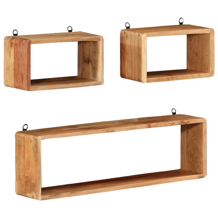 Set rafturi de perete cub, 3 piese, lemn masiv acacia - WALTI WALTI