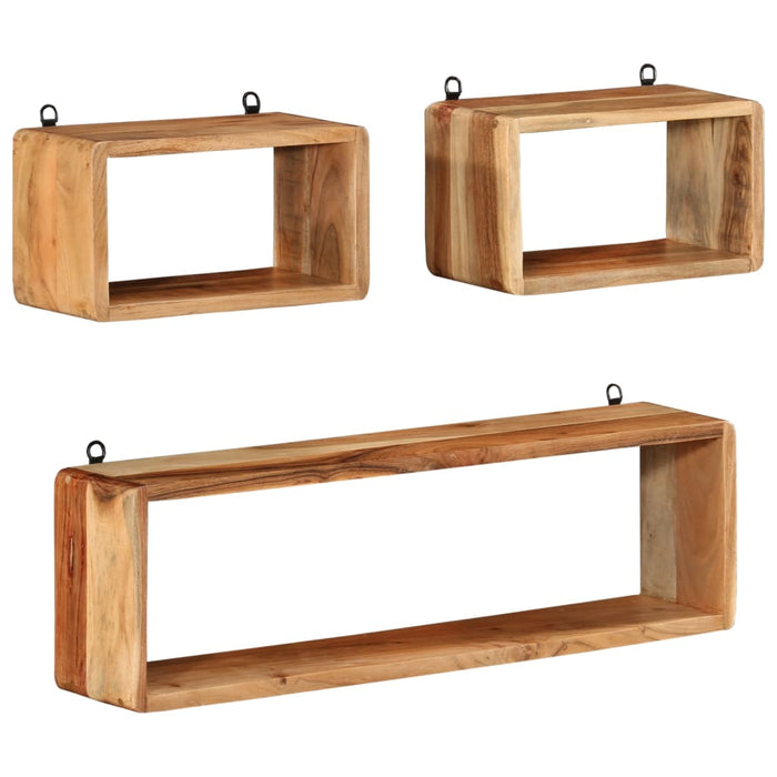 Set rafturi de perete cub, 3 piese, lemn masiv acacia - WALTI WALTI