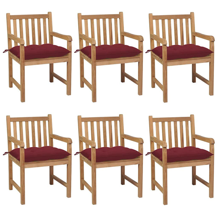 Scaune de grădină cu perne roșu vin, 6 buc., lemn masiv de tec WALTI