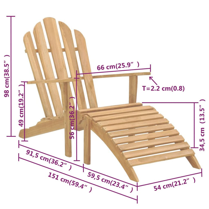 Scaune Adirondack cu suport de picioare 2 buc. lemn masiv tec WALTI