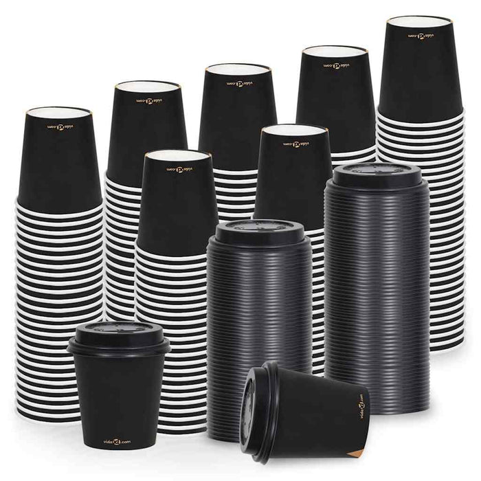 Pahare de cafea de hârtie cu capace, 500 buc., negru, 200 ml WALTI