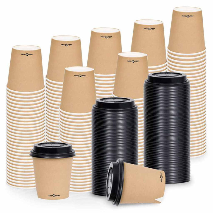 Pahare de cafea de hârtie cu capace, 500 buc., maro, 200 ml WALTI