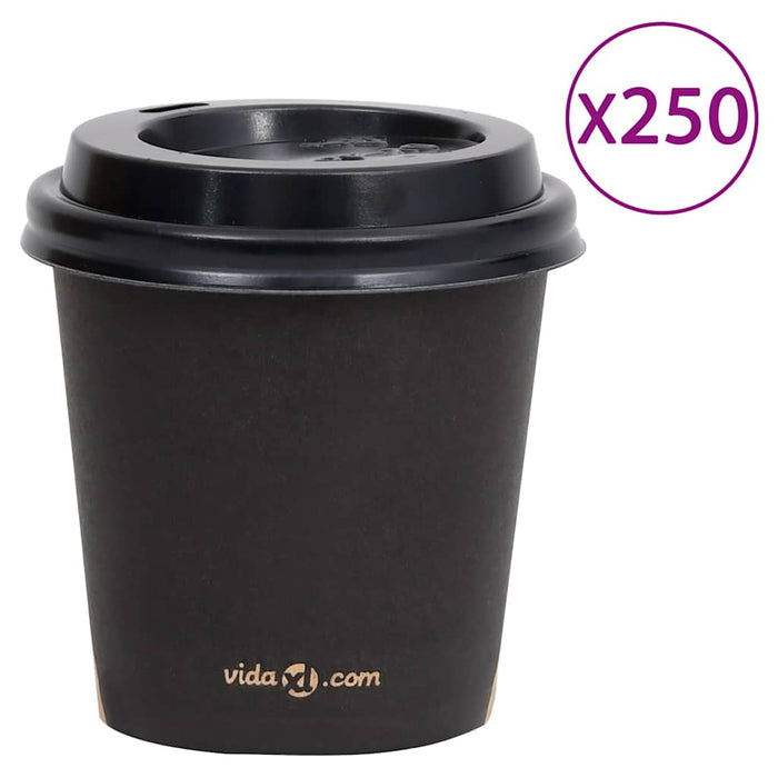Pahare de cafea de hârtie cu capace, 250 buc., negru, 120 ml WALTI