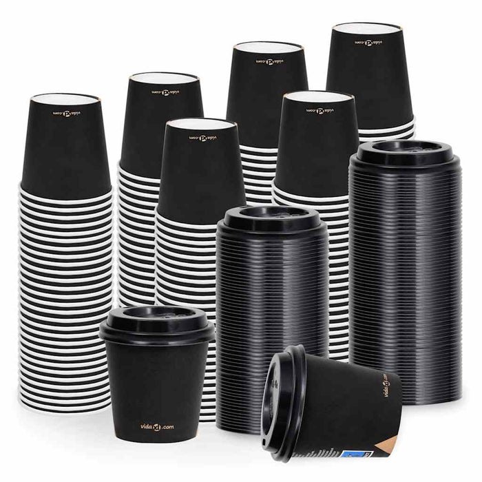Pahare de cafea de hârtie cu capace, 250 buc., negru, 120 ml WALTI