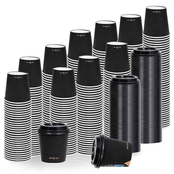 Pahare de cafea de hârtie cu capace, 1000 buc., negru, 120 ml WALTI