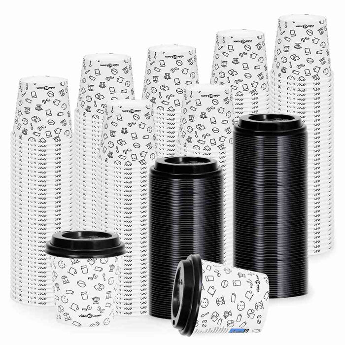 Pahare de cafea de hârtie cu capace, 500 buc., alb/negru 120 ml WALTI