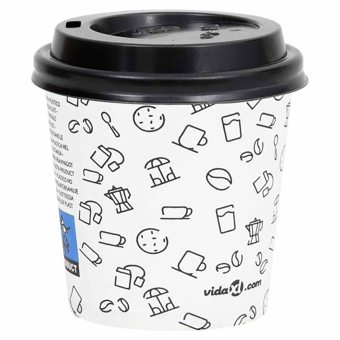 Pahare de cafea de hârtie cu capace, 500 buc., alb/negru 120 ml WALTI