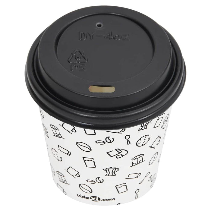 Pahare de cafea de hârtie cu capace, 500 buc., alb/negru 120 ml WALTI