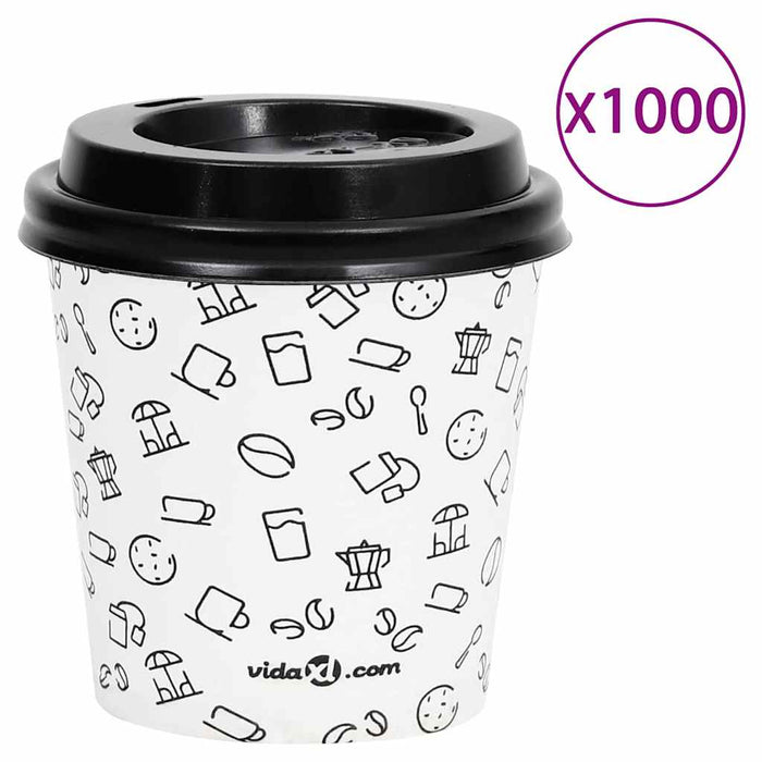 Pahare de cafea de hârtie cu capace, 1000 buc. alb/negru 120 ml WALTI