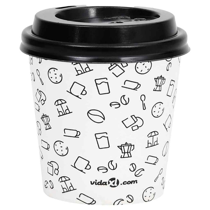 Pahare de cafea de hârtie cu capace, 1000 buc. alb/negru 120 ml WALTI