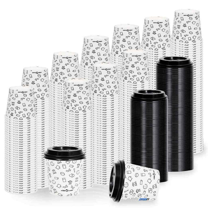 Pahare de cafea de hârtie cu capace, 1000 buc. alb/negru 120 ml WALTI
