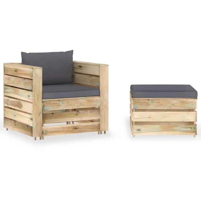 Set mobilier de grădină cu perne, 2 piese, lemn verde tratat - WALTI WALTI