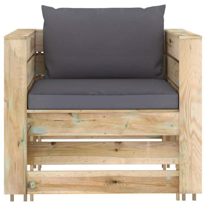 Set mobilier de grădină cu perne, 2 piese, lemn verde tratat - WALTI WALTI