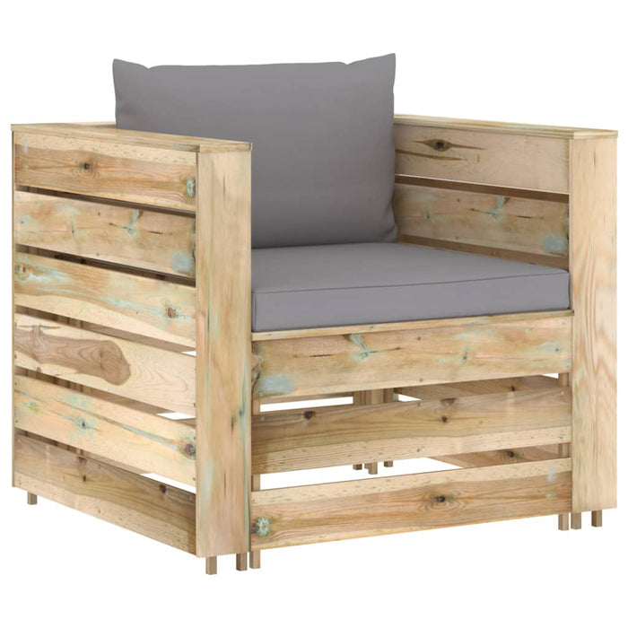 Set mobilier de grădină cu perne, 2 piese, lemn verde tratat - WALTI WALTI