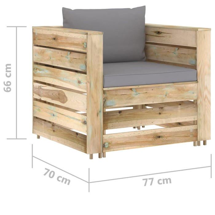 Set mobilier de grădină cu perne, 2 piese, lemn verde tratat - WALTI WALTI