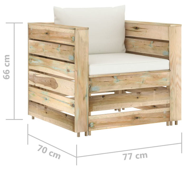 Set mobilier de grădină cu perne, 2 piese, lemn verde tratat WALTI